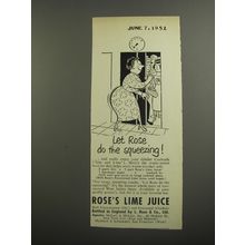 1952 Rose's Lime Juice Ad - Let Rose do the squeezing - Packed Elevator