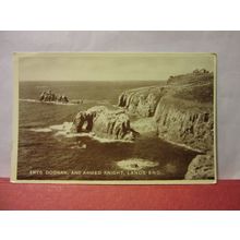 enys dodnan & ARMED KNIGHT, LAND'S END, CORNWALL unused postcard by H T James =