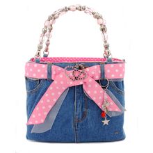 Denim Jean Purse w/ Polka Dots Ribbon - BG-BJ117MPK