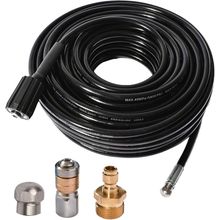 25FT 5800 PSI Pressure Washer Hose Jetter Nozzles Kit 1/8”NPT Sewer Drain Rotati