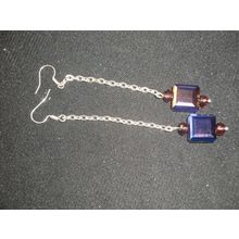Unique dark blue square crystal glass 80mm chain drop swing earrings