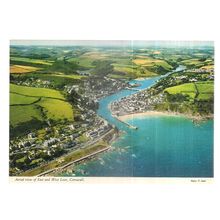 AERIAL VIEW OF EAST & WEST LOOE, CORNWALL unused postcard by John Hinde =