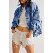 Dark Blue Washed Oversize Pocketed Denim Jacket