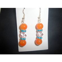 Outlandish large orange ball with pink helix & turquoise crystal glass earrings