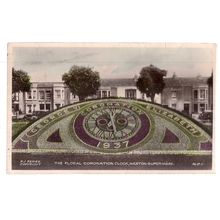 1937 FLORAL CORONATION CLOCK, WESTON-SUPER-MARE, SOMERSET unused postcard #