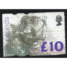 Sg1658c (F) £10 Britannia plate 2 good used trimmed perfs (bsc )