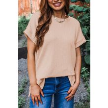 Jet Stream Textured Knit Round Neck Short Sleeve Top