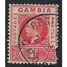 GAMBIA 1921 GV WMK MULT SCRIPT CA 1d USED SG109 badly nibbled perfs RHS