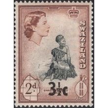 Swaziland QEII 1961 3½c on 2d Black & Brown Mounted Mint MM SG 70 Stamp married