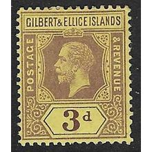GILBERT & ELLICE ISLANDS GV 1912-24 WMK MULTI-CROWN CA 3d MINT SG16