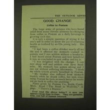 1909 Postum Drink Ad - Good Change Coffee to Postum