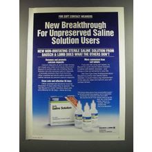 1986 Bausch & Lomb Saline Solution Ad - New Breakthrough
