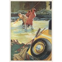 Fishing Trip With Dunlop Tyres Poster Advertising Postcard