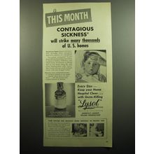 1949 Lysol Disinfectant Ad - This month contagious sickness will strike