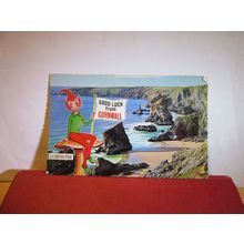 GOOD LUCK FROM CORNWALL, THE CORNISH PIXIE used postcard 1980 pm =