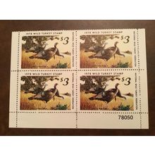 ICOLLECTZONE Wild Turkey Federation 1978 Stamp Plate Block VF NH