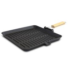 General Store Addlestone 11 Inch Pre-Seasoned Cast Iron Grill Pan with Foldab...