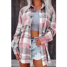 Pink Plaid Button Up Patch Pocket Shirt