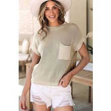 Pale Khaki Patch Pocket Short Sleeve Sweater