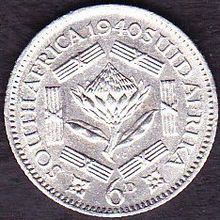 1940 South Africa 6 Pence Silver Coin