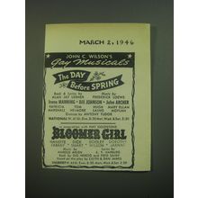 1946 The Day before Spring and Bloomer Girl Plays Ad - Gay Musicals