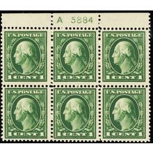 405, Mint NH 1¢ Top Plate Block of Six Stamps CV $185 - Stuart Katz