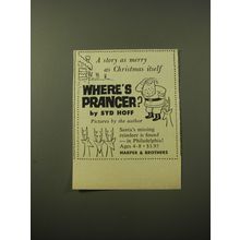 1960 Harper & Brothers Book Advertisement - Where's Prancer by Syd Hoff