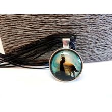 Wolf Dog Spirit Guide Glass Cabochon Pendant Black Organza Necklace Gift Boxed
