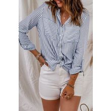 Striped Pocketed Buttons Long Sleeve Shirt