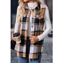 Straw Yellow Retro Plaid Button up Collared Vest