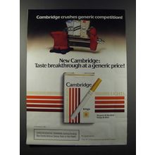 1986 Cambridge Cigarettes Ad - Cambridge crushes generic competition!