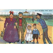 Boat Sea Arrival Beach Inspector Warden Old Comic Postcard