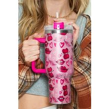 Rose Red Valentines Hearts and Kisses Print Thermos Cup