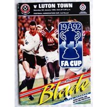 1992 programme Sheffield United v. Luton Town, FA Cup 3rd Round