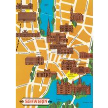 Schwerin German Germany Map Karte Postcard