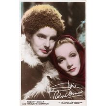 Robert Donat & Marlene Dietrich Tinted Hand Coloured Photo Postcard