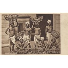 Calcutta Coolies Baskets Crafts Antique Indian Postcard
