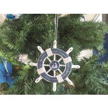 Pack Of 2] Rustic Dark Blue and White Decorative Ship Wheel With Sailboat Ch...