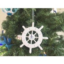 Pack Of 2] White Decorative Ship Wheel With Sailboat Christmas Tree Ornament...