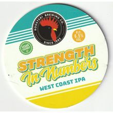 USED KEG CLIP FRONT - ROOSTERS BREWING CO - STRENGTH IN NUMBERS WEST COAST IPA