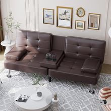 Shahoo Convertible Folding Futon Sofa Bed Sleeper Couch for Living Room Faux Lea