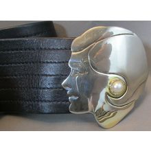 RARE 1970's CHANEL LEATHER BELT WOMAN'S HEAD BUCKLE MADE ITALY 100% AUTHENTIC