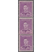 Australia 1938 2d Purple coil strip of 3 with coil join