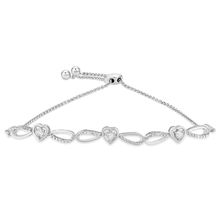 925 Sterling Silver Diamond Accent Heart and Infinity 4”-10” Adjustable Bolo...