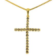 14K Yellow Gold Plated .925 Sterling Silver 1/2 Cttw Champagne Diamond Cross ...