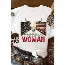 White American Woman Bull Skull Graphic T Shirt