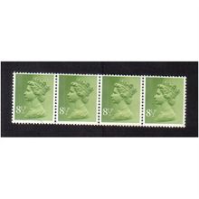 1975 GB Q.E.11 8 1/2P LIGHT YELLOWISH-GREEN STRIP mnh SGX881