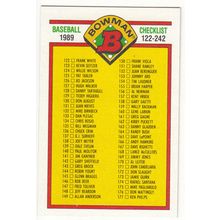 1989 Bowman Baseball Checklist unmarked card #482