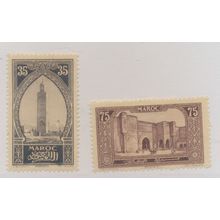 French Morocco Stamps Scott #101 & 107, Mint Hinged