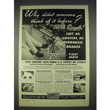 1940 Zenith Safety Foot Control Auto Radio Ad